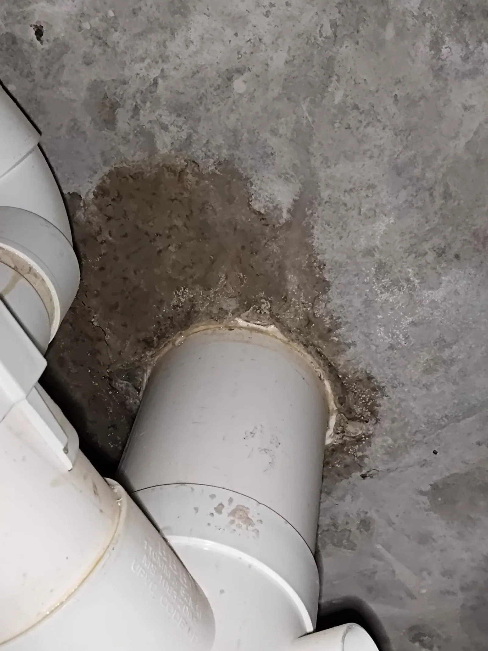 Wall penetration sealed around a repaired waste pipe